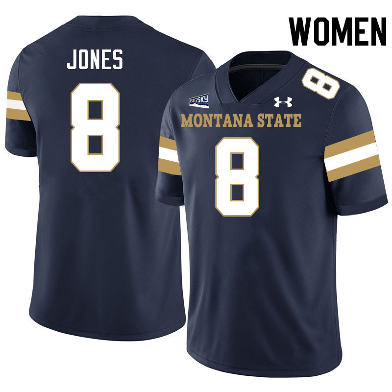 Women #8 Rohan Jones Montana State Bobcats Jerseys Football Stitched-Navy